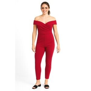Fashion Nova Jumpsuit M Red Wine Off-Shoulder Sweetheart Skinny Bodycon Glam NEW